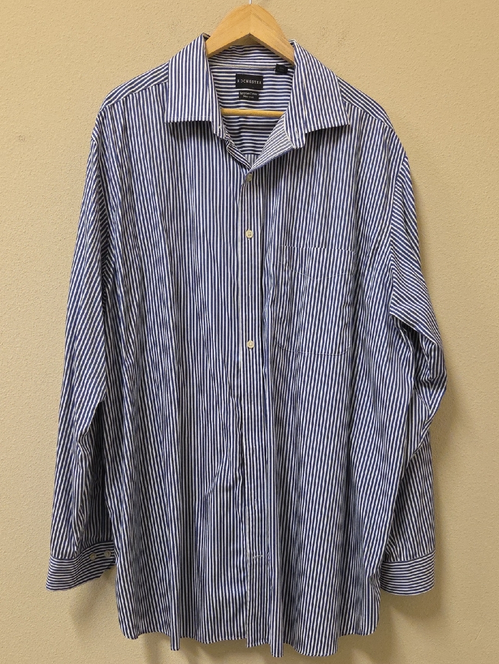 Rochester Big Tall Men's Navy and White Striped Non-Iron Dress Shirt Sz 19 38/39